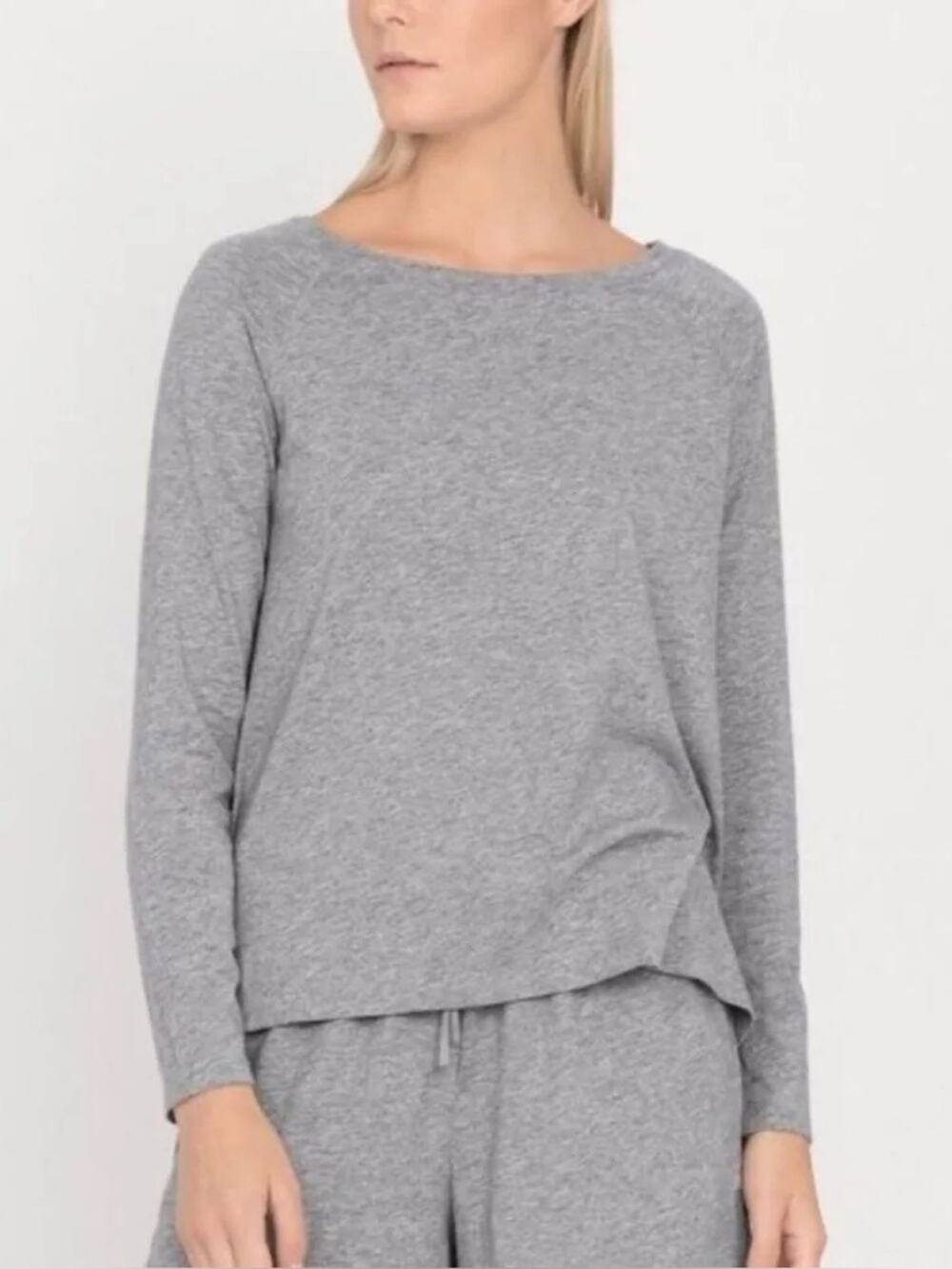 Cuyana Pima Cotton Modal Boatneck Long Sleeve Tee Shirt Gray Size XS
